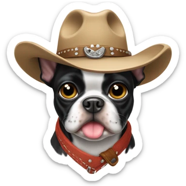 boston terrier wearing a cowboy hat sticker