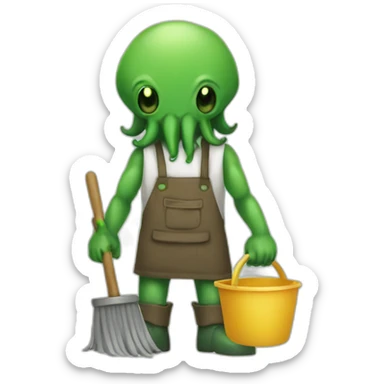 Cthulhu doing chores sticker