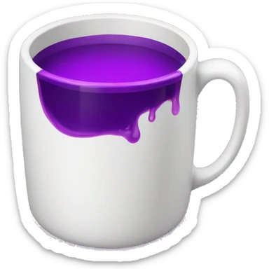 white cup with purple liquid no handle sticker