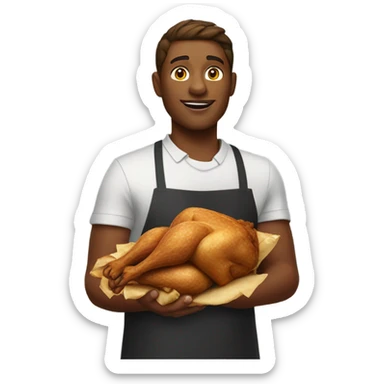 fast food worker holding a chicken leg sticker