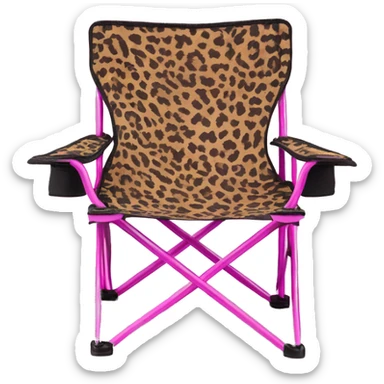 Realistic hot pink and leopard print pattern camping folding chair isolated.  sticker