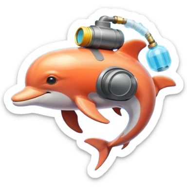 A brave dolphin in diver mask and oxygen tank on its back, exploring coral

 sticker