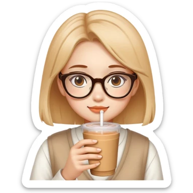 A girl wearing glasses drinking milk tea sticker