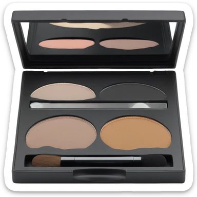“Four neutral eyeshadow shades in a black case with a mirror and applicators.” sticker