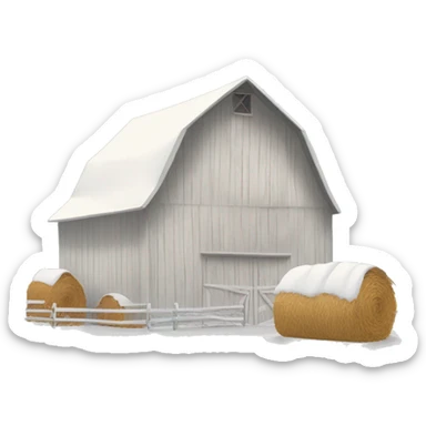 White barn with haystacks and snow on ground sticker