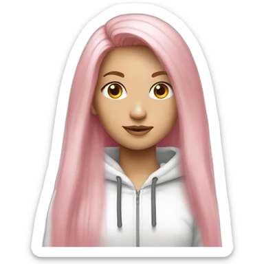 Long straight pink hair white girl in white hoodie sticker