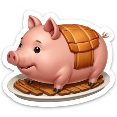 Create an emoji-style whole lechon. Crispy shiny roasted pig on a platter, festive and simple sticker