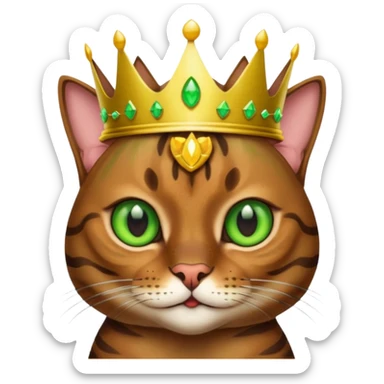 dark brown bengal cat with crown with green eyes sticker