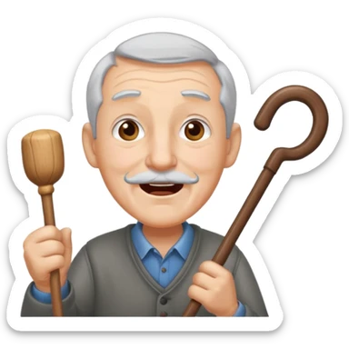 A grey-hair grandpa fan with cane in hand, cheer loudly with youthful spirit. sticker