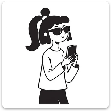 Girl with huge lips, sunglasses, bow on her hair, holding a phone with attitude sticker