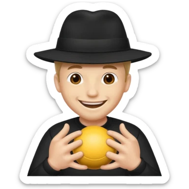 man in black hat smiling superstitiously and squeezing his balls sticker