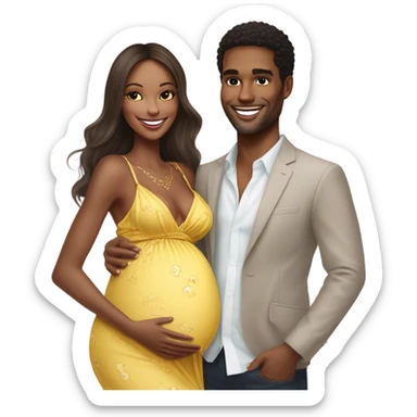 Realistic Photo of a Victoria secret model pregnant posing with a male model at her baby shower infront of a flower arch in blue sticker