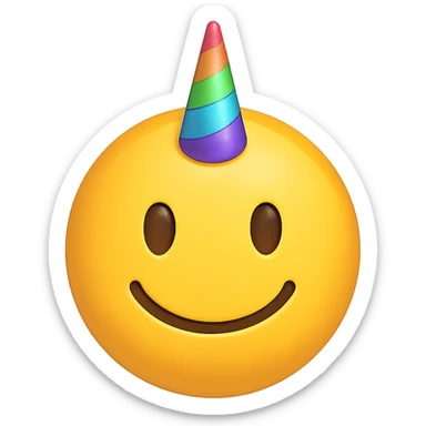 yellow face with rainbow unicorn horn emoji, digital illustration sticker