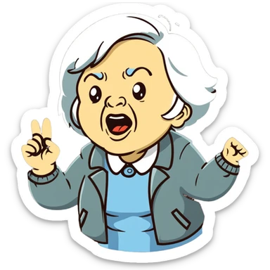 mean Karen, old yelling lady with blonde hair and a jacket sticker