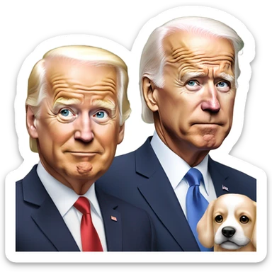 trump and biden walking dogs sticker