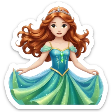 Aurora princess, twirling, magical sparkles, long hair sticker