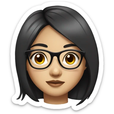 chinese girl with black hair with glasses, wears oversized tshirt sticker