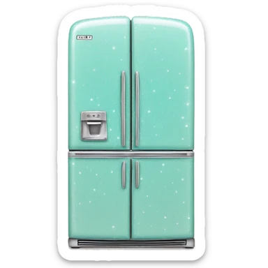 Realistic silver and pastel tiffany blue retro vintage fridge with white shiny sparkly glitter and diamonds on it. sticker