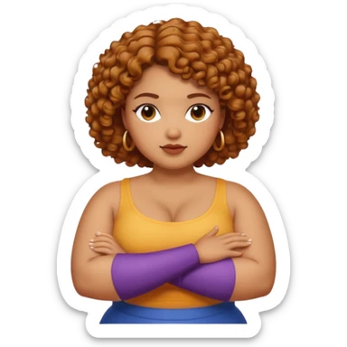 Curvy caramel skin woman with short curly natural hair arms Folded sticker