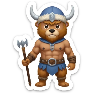 a cartoon Viking fully body bear with horned cap sticker