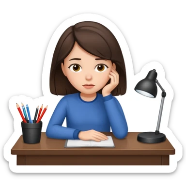 Brunette girl tired at desk sticker