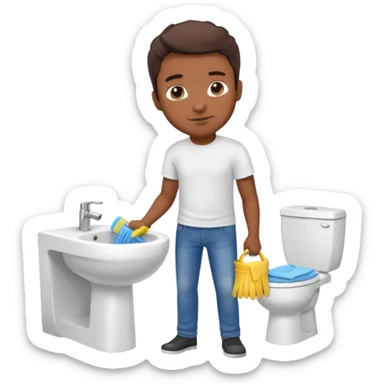 man Cleaning the bathroom sticker
