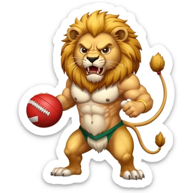 Angry Lion holding Aussie rules ball sticker