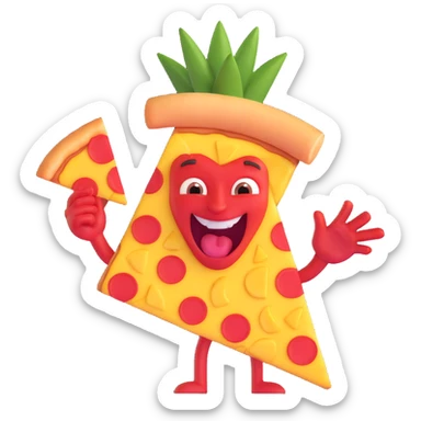 slice of pizza with pineapple chunks, devil horns, cheeky expression sticker