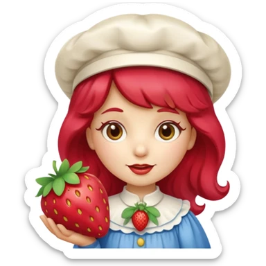 Vintage cartoon character strawberry shortcake hold a strawberry sticker