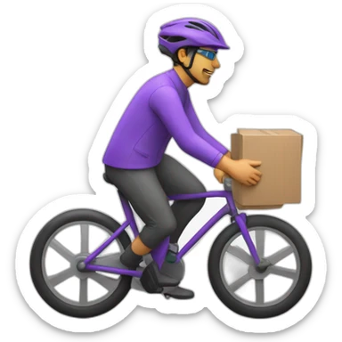 Bicycle delivery and rider with purple helmet sticker