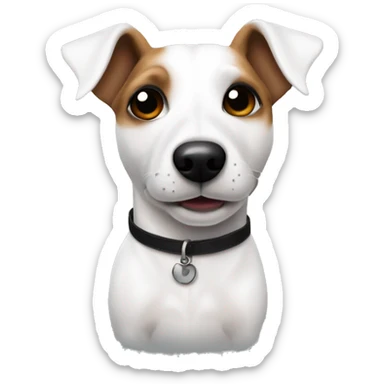 A white Jack Russell Terrier with erect ears and a black stripe under its right eye. sticker