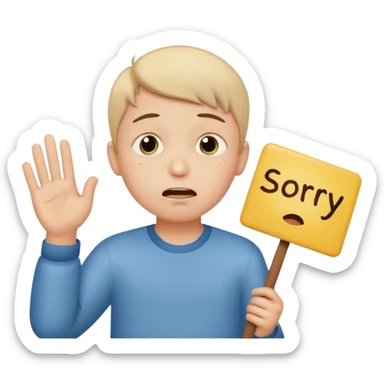 Boy with sign written sorry bhasha with crying emoji sticker