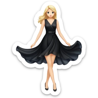 little black dress, silky material, floating isolated sticker