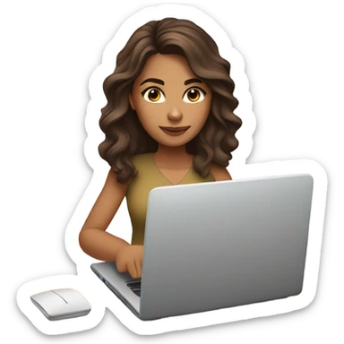 Beautiful girl,bark brown hair,wavy hair，long hair,Black eyes,Latina, typing on laptop  sticker