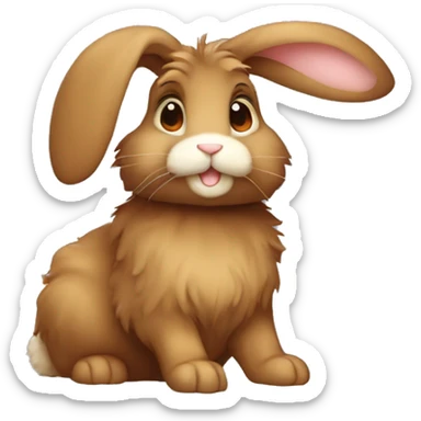 Cute feminine Fluffy brown rabbit, long floppy downwards ears, wearing red tshirt  sticker