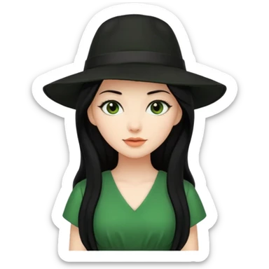green dress black long hair black hat sticker
