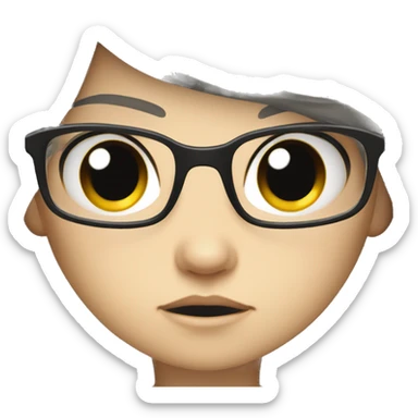 angry scowling white little girl, long black hair, wearing glasses, with arms crossed over chest. sticker