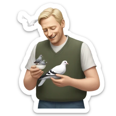 white man feeding pigeons sticker