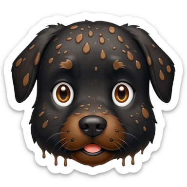 very muddy and dirty black dog face sticker