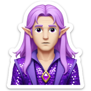 Zeus from Lore Olympus with long lilac hair, purple sequin outfit sticker