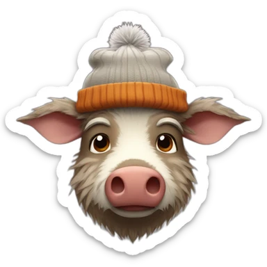 Depressive boar with stubble in a winter hat sticker