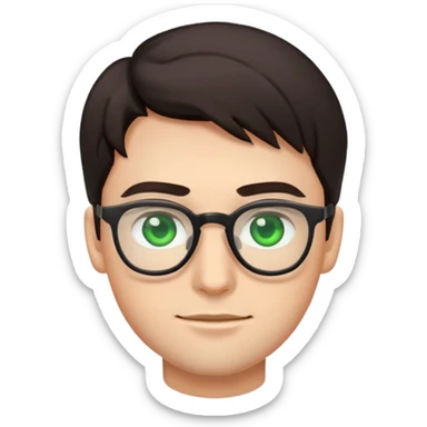 simple young male emoji with dark hair, glasses, green eyes, slight stubble sticker