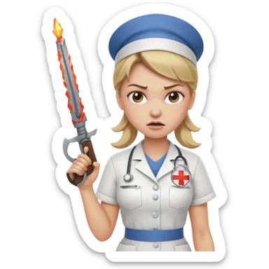 angry dark blonde nurse with a weapon sticker