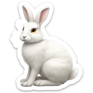 white hare round body sitting down no feet very fluffy side view full body sticker