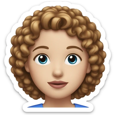 White woman, pink-nude lips, blue eyes, brown curly hair to sholders sticker