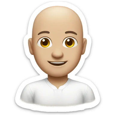 smiling bald man in white shirt  with a big butt sticker