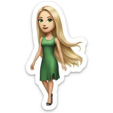 Realistic White girl with Long straight blonde hair, green eyes, tattoos, full body wearing dress and High heels , walking sticker