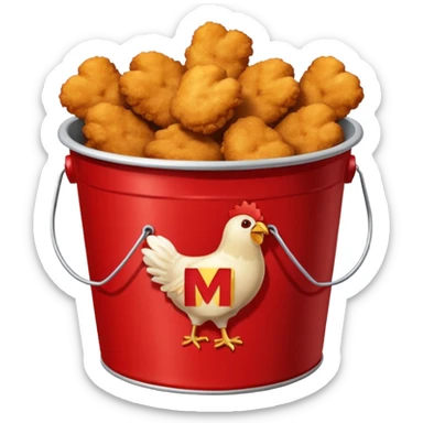 ai aik bucket banao full of nuggets and os par aik red colour ka old ma bana ha sticker