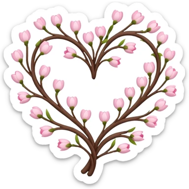Natural cottage core aesthetic minimal flower branches in a twisty heart shape sticker