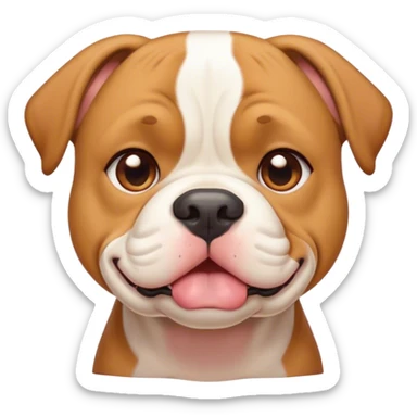 Cinematic Cute Solid Tan American Bulldog Portrait Emoji, Head tilted playfully and inquisitively, smooth tan fur with a healthy sheen, round, sparkling brown eyes filled with curiosity, Simplified yet irresistibly adorable features, highly detailed, glowing with a warm, friendly glow, high shine, affectionate and lively, stylized with a touch of whimsy, bright and endearing, soft glowing outline, capturing the essence of a mischievous yet loving pup, so playful it feels like it could bound out of the screen and into your arms! sticker